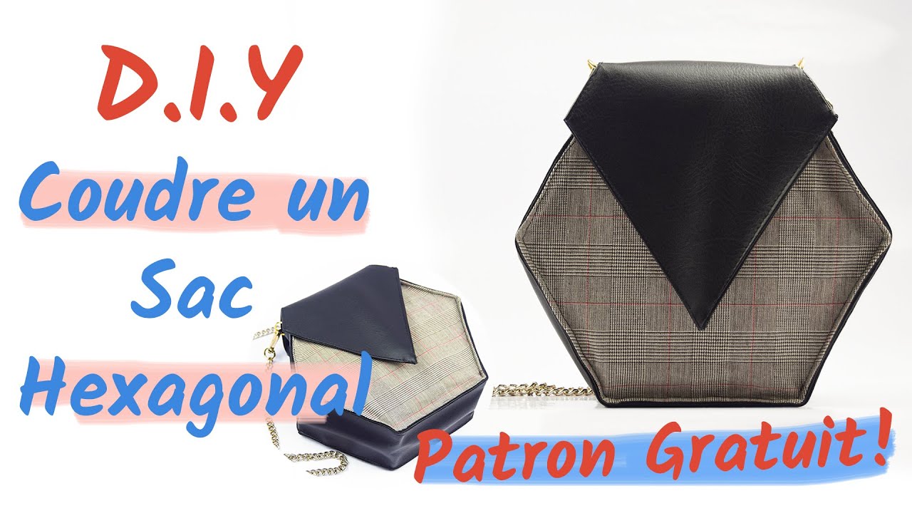 Comment coudre un sac à main hexagonal en tissu et similicuir - Patron Gratuit - Couture Facile Mimi