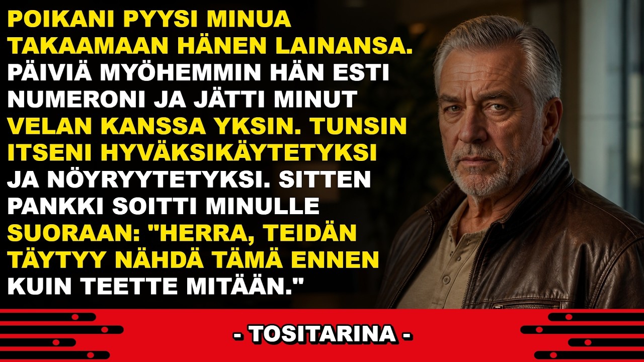 Istuin pankin neuvotteluhuoneessa ja katsoin, kun nainen työnsi paksun kansion pöydän yli. ”Herra Hakkarainen, teidän täytyy nähdä tämä ennen kuin teette mitään.” Kolme kuukautta aiemmin olin...