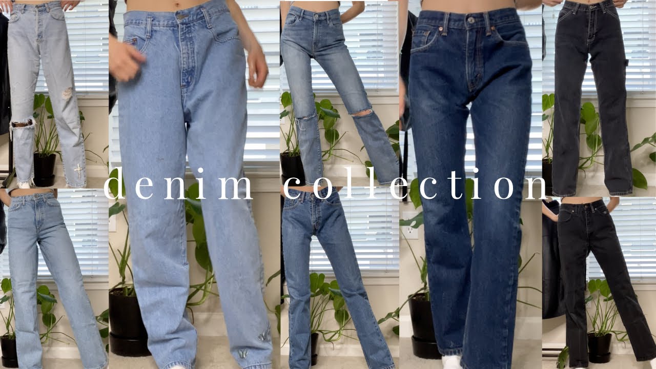 MY DENIM COLLECTION & *TRY-ON* (high-waist + thrifted) - YouTube