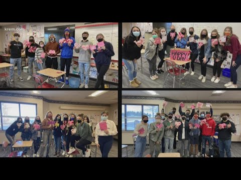 Mt. Spokane High School students make valentines for Spokane Veterans Home residents