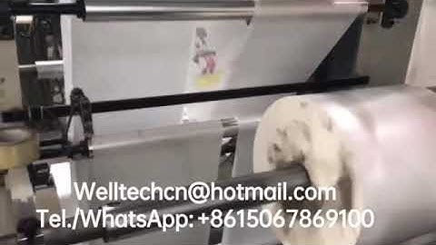 Flexographic printing machine for plastic shopping bags with double film rolls feeding