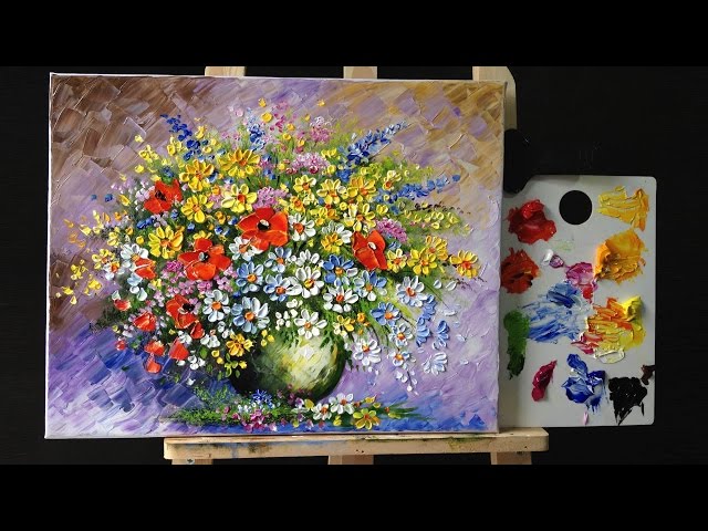 How to paint sunflower with acrylic paint using a palette knife - LiteTube