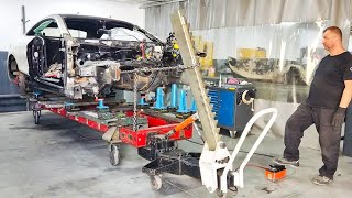 Mercedes S Coupe (C217) front accident repair. Rail and strut tower replacement.