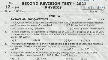 12th physics second revision exam question paper 2024 | Model question paper 2024