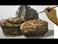 How to Paint Rocks with Textures using Palette knife and Gesso in Acrylic Painting Tutorial