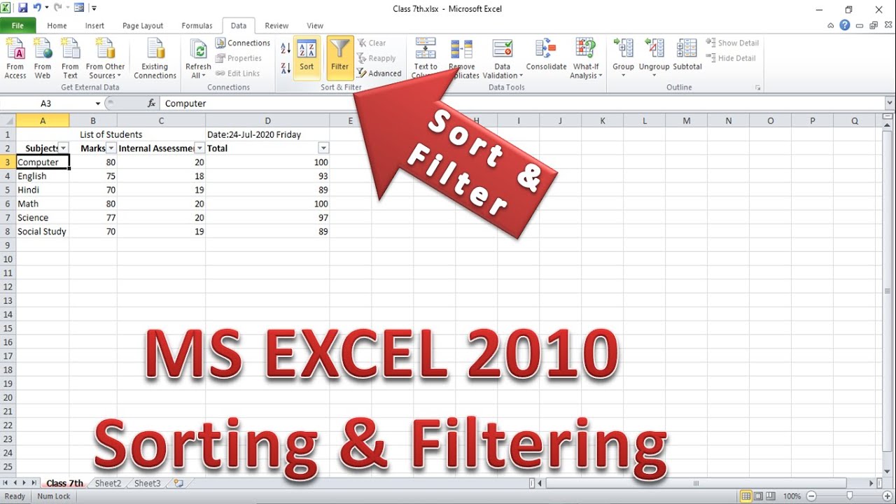 Sorting and Filtering in MS EXCEL 2010 - YouTube