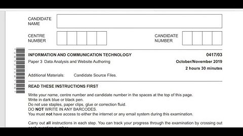 IGCSE ICT PAPER 3 OCT.NOV 2019 - Spreadsheets