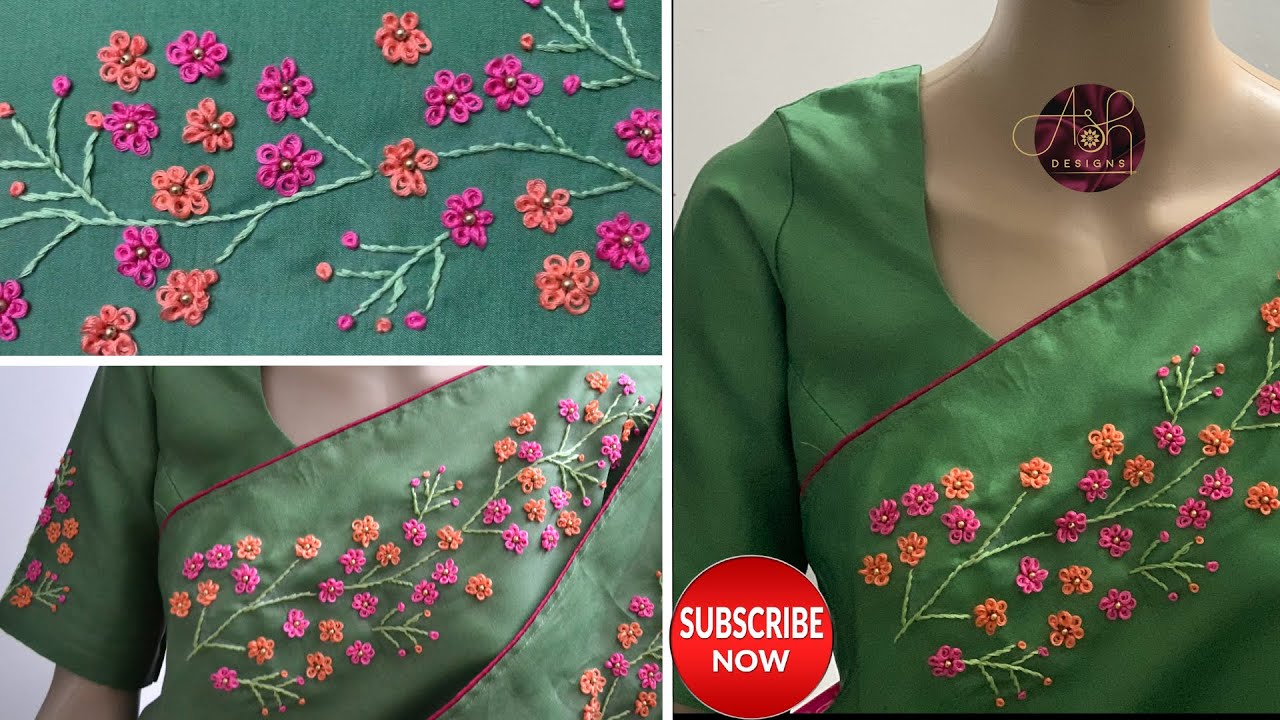 Hand embroidery Saree design || Ring Knot Flower|  french knot /Malayalam