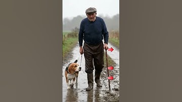 Thumbnail of Rainy Day Companionship: Elderly Farmer and His Loyal Dog on Rural Path | Real-Life Moment