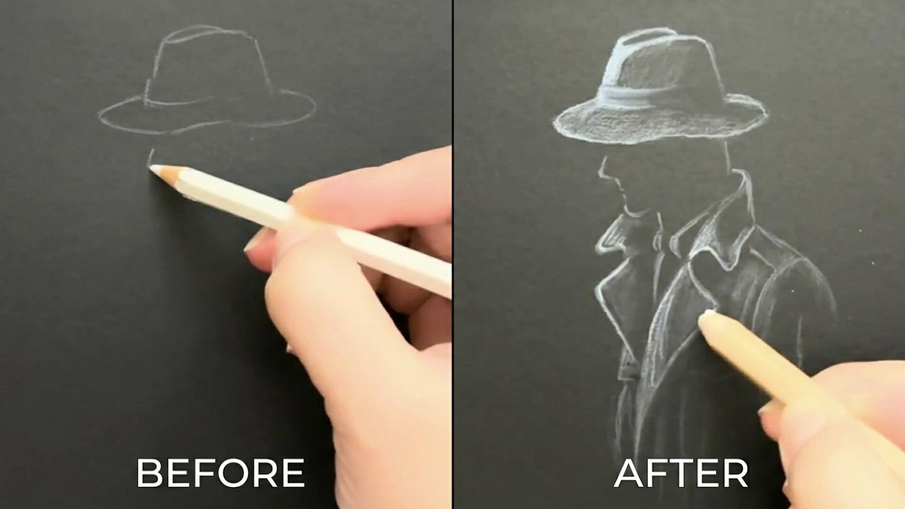 White Charcoal on Black Paper Drawing Tutorial - YouTube