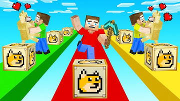 MINECRAFT 1v1v1 RACE With DOGE LUCKY BLOCKS!
