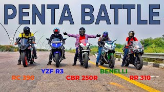 BENELLI 302R VS YAMAHA R3 VS APACHE RR 310 VS CBR 250R VS KTM RC 390 SHOCKING RESULTS #trending2023