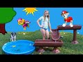Assistant plays with paw patrol water table surprise with pj masks
