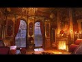 Baroque room ambience  rain sounds and crackling fireplace for sleep study and relaxation