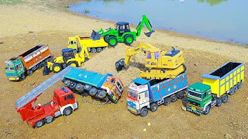 JCB 3DX Loading Sand Tipper Dumper Truck Accident Pulling Out JCB ki khudai ? Cartoon Video | CS Toy