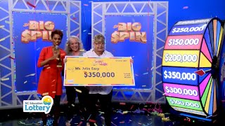 It’s time to celebrate with julia earp from wilmington! she spun the
big spin prize wheel and won $350,000 live! watch her reaction get
your tic...