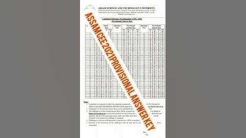 Assam CEE 2021 PROVISIONAL Answer Keys Released By ASTU #assam #cee2021