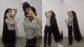 MsRapunzel | Indian Rapunzel shows off thick knee length hair indoors