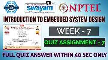 Introduction to Embedded System Design - NPTEL 2024 || WEEK 7 ASSIGNMENT 2024 |
