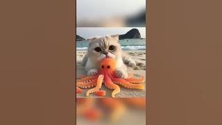 kucing lucu makan gummy gurita warna hijau orange merah #catcute #funny #shorts