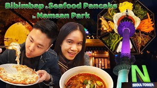 INSANELY CHEESY Korean Pancake and Bibimbap - MUST EAT in Namsan Park | Seoul Yum Yum Adventure