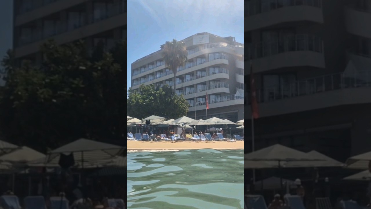 Вид с моря. Aska just in beach. Avsallar.  Пляж, море и отель. 