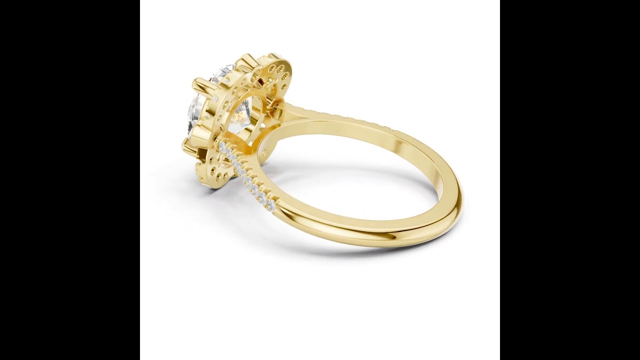 Round Diamond Bezel-Accented Scalloped Halo Ring