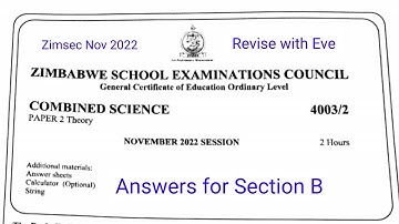 Zimsec November 2022, Combined Science Paper 2, Answers for Section B / Biology section