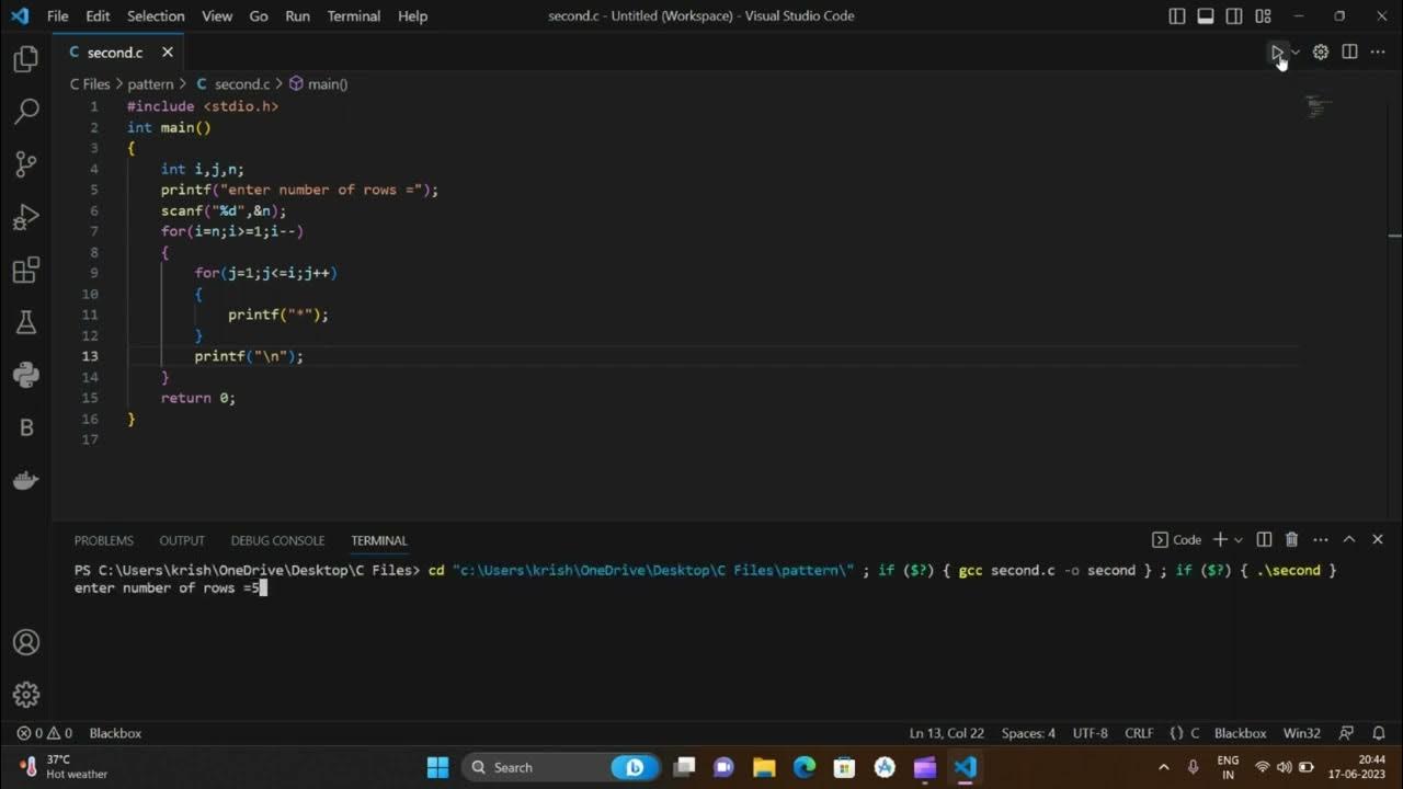 Pattern Printing 2 in C Pattern printing in C Pyramid pattern in C # ...