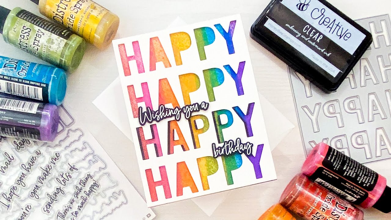 Distress Oxide Spray Happy Birthday Card With Channin - YouTube