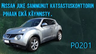 NIssan Juke sammunut katsastuskonttorin pihaan eikä ole sieltä enää liikkunut.