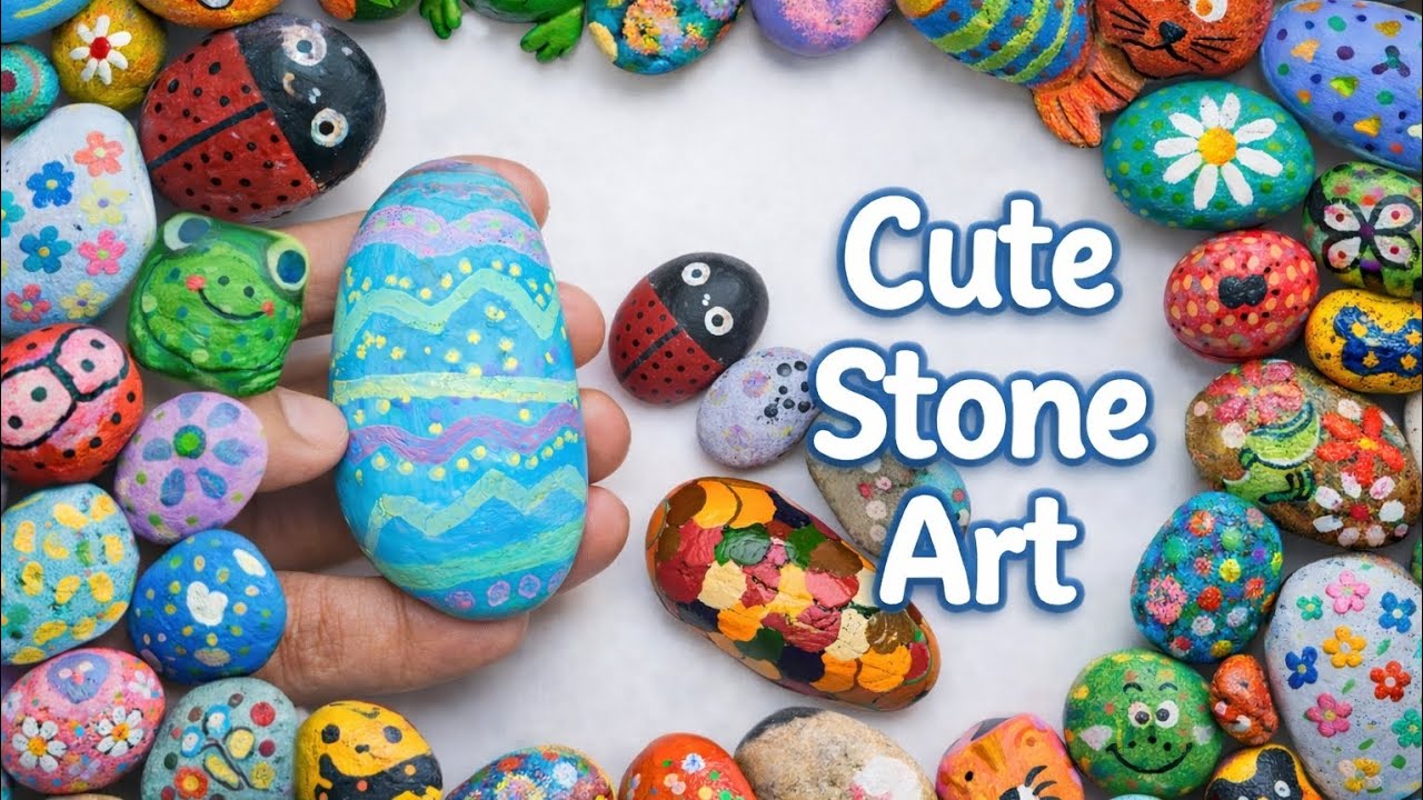 Easy stone painting in cute art@petal studio 