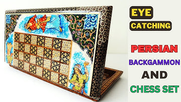 Exquisite Persian Artistry: Handmade 50x50cm Khatam Backgammon & Chess Set with Miniature Painting