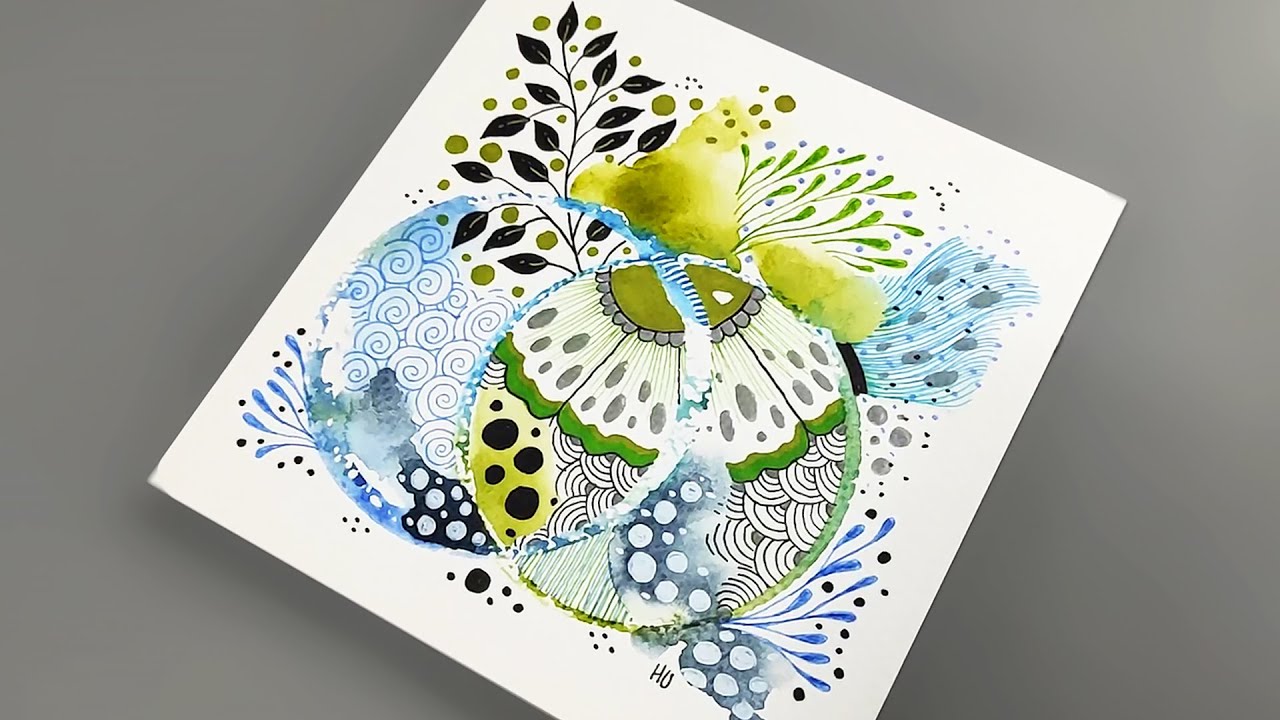 Easy Watercolor Zentangle by Hu Art | Relaxing Art Tutorial - YouTube