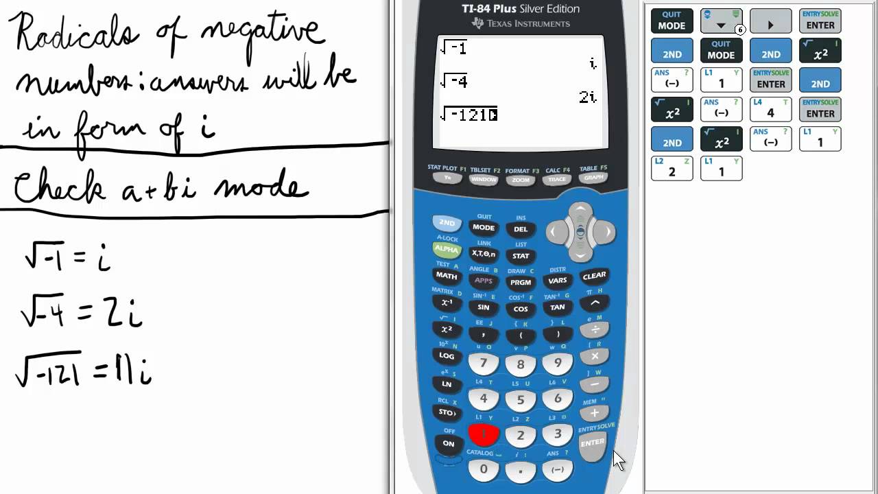 Square Roots of Negative Numbers TI 84 Calculator Introduction to
