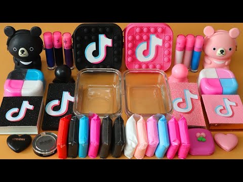 Mixing”<strong>Black</strong> VS Pink” Eyeshadow and Makeup,parts,glitter Into <strong>Slime</strong>!Satisfying <strong>Slime</strong> Video!★ASMR★