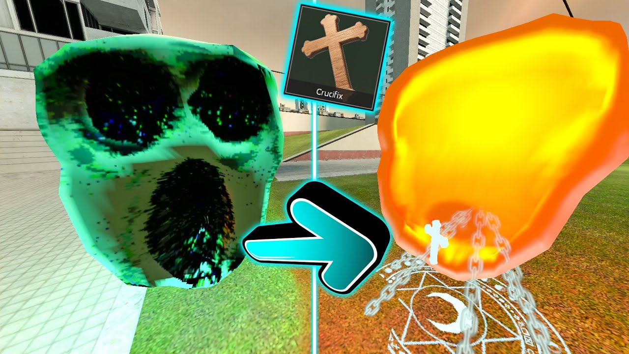 GMOD THE CRUCIFIX AND ASFR GOLD GUN VS 3D DOORS NPC (Roblox) Garry's