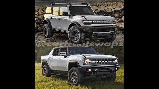 2021 Ford Bronco and GMC Hummer EV Swap Faces and It Looks Hilarious Gmc That Looks Like A Bronco