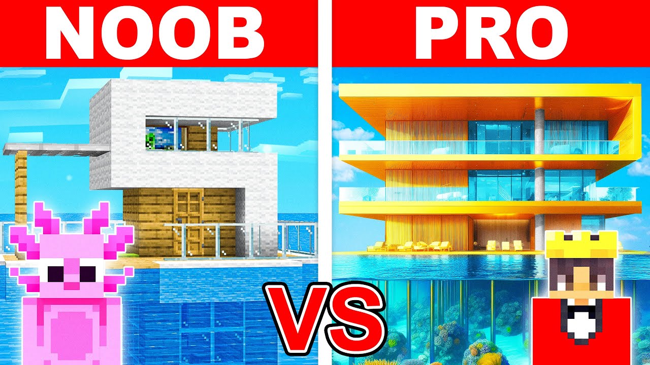 Mongo and Axy MODERN HOUSE ON WATER Build Challenge in Minecraft!