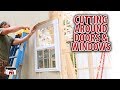 Cutting around doors  windows for our diy shop building kits
