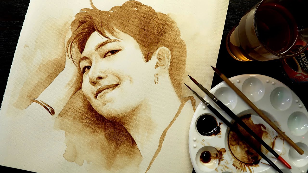 BTS | RM | Kim Nam-joon | Portrait Painting with Coffee Step by Step
