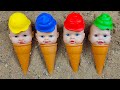 Colored ice crem for kids. Playing with sand molds