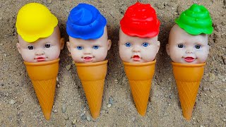 Colored ice crem for kids. Playing with sand molds