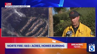 Norte Fire update: Orange County wildfire explodes to 465 acres, at least 6 homes burned