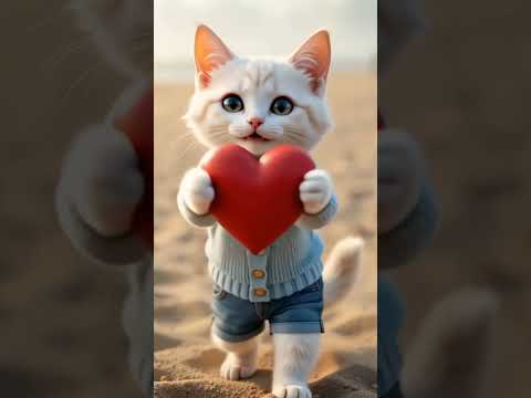 قطة تحمل مشاعرها بين يديها قطة حب قلب هدية قطط مشاعر لطيفة كيوت عاطفة قطتي   