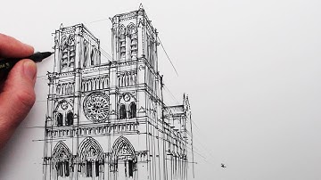 Hoe de Notre Dame-kathedraal te tekenen: gebouwen in perspectief