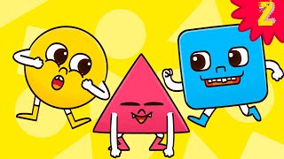 รูปร่างเพลง: วงกลม, สามเหลี่ยม, สี่เหลี่ยม! เรียนรู้คำศัพท์ภาษาอังกฤษสำหรับเด็กเล็ก! วิดีโอการศึกษา