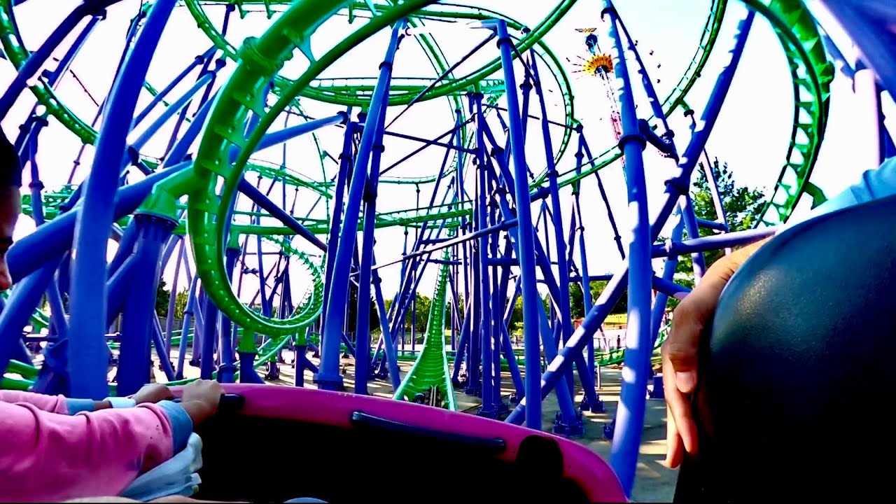 Joker’s Jinx Roller Coaster Ride in Six Flags - YouTube