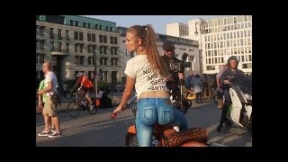 Girl In Body-Painted Jeans Walks Across Streets