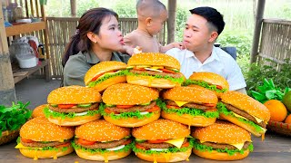 Making Giant Beef Hamburger with My Son and Boyfriend - Sharing them with Local Children